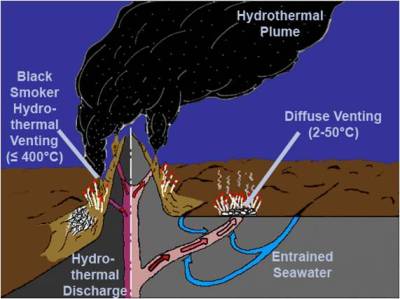 The formation and activity of a hydrothermal vent.